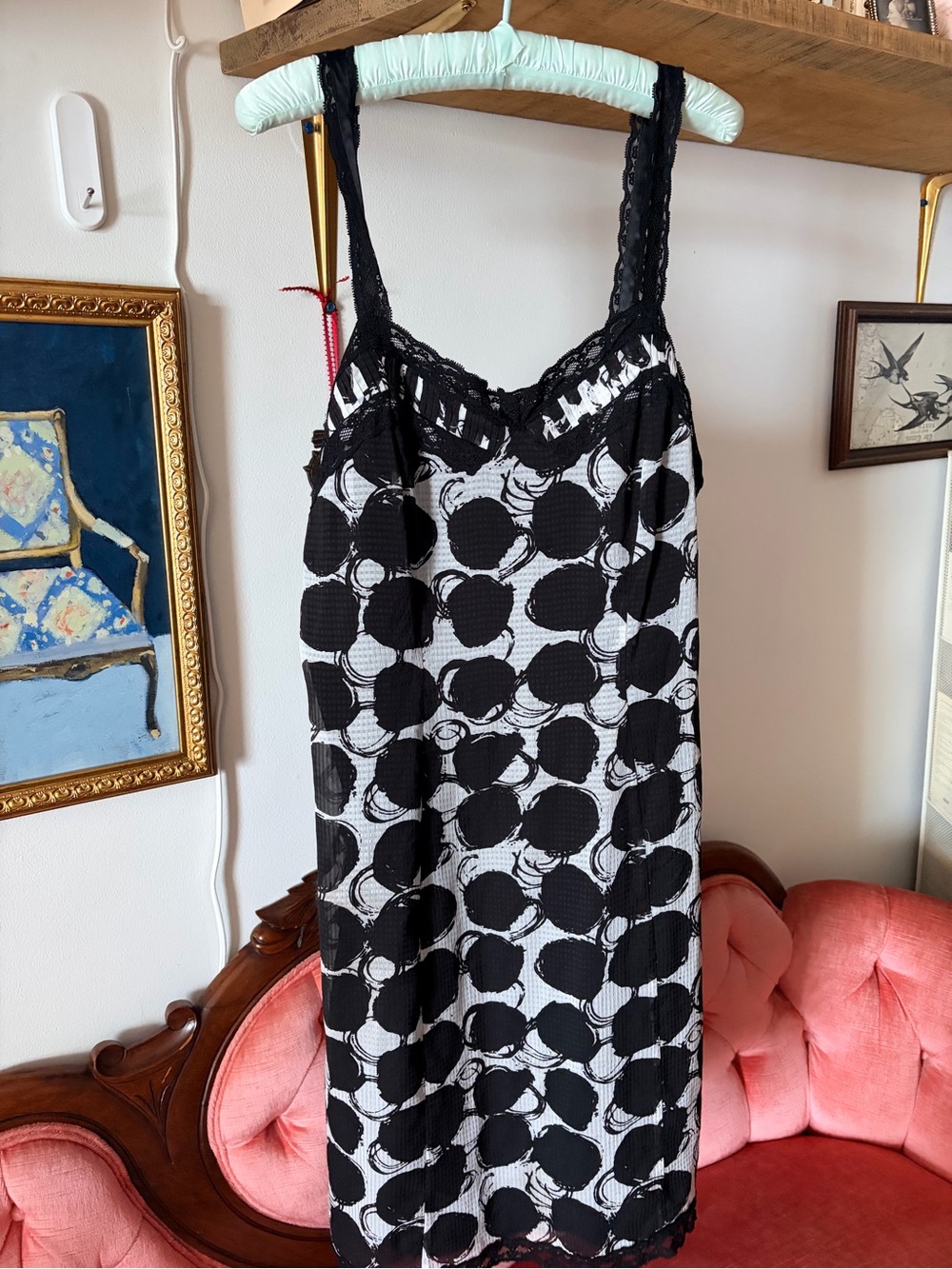 Black & White Polka Lace-Trim Midi Dress - Women's Slip Dress